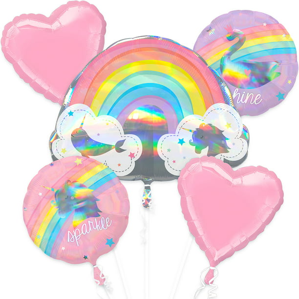 Wish Cake Table Party Backdrop Sign Magical Rainbow Foil Balloons Party Kit